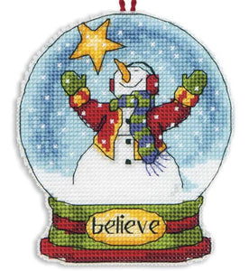 DIY Dimensions Believe Snow Globe Christmas Canvas Cross Stitch Ornament Kit