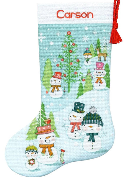 SNOWMAN and KITTIES Stocking Needlepoint KIT by Dimensions - Christmas, Frosty, Hobo, Cats, Kittens, Scarf, selling friends, Snow, Winter, Night