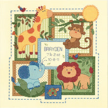Load image into Gallery viewer, DIY Dimensions Savannah Birth Record Jungle Baby Counted Cross Stitch Kit 73543