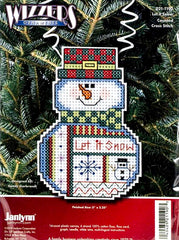 DIY Wizzers Let it Snow Snowman Christmas Canvas Cross Stitch Ornament Kit