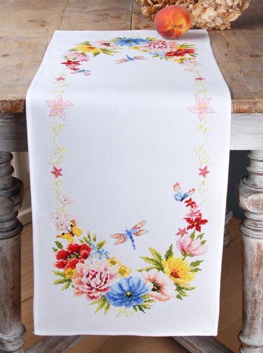 DIY Vervaco Colorful Flowers Spring Counted Cross Stitch Table Runner Scarf Kit