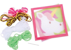 DIY Sew Cute Unicorn Head Pink Kids Beginner Starter Needlepoint Kit w Frame 6"