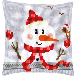 DIY Vervaco Snowman Christmas Snow Cross Stitch Needlepoint 16" Pillow Top Kit