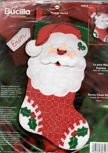 DIY Bucilla Happy Santa Face Christmas Eve Holly Holiday Felt Stocking Kit 84819