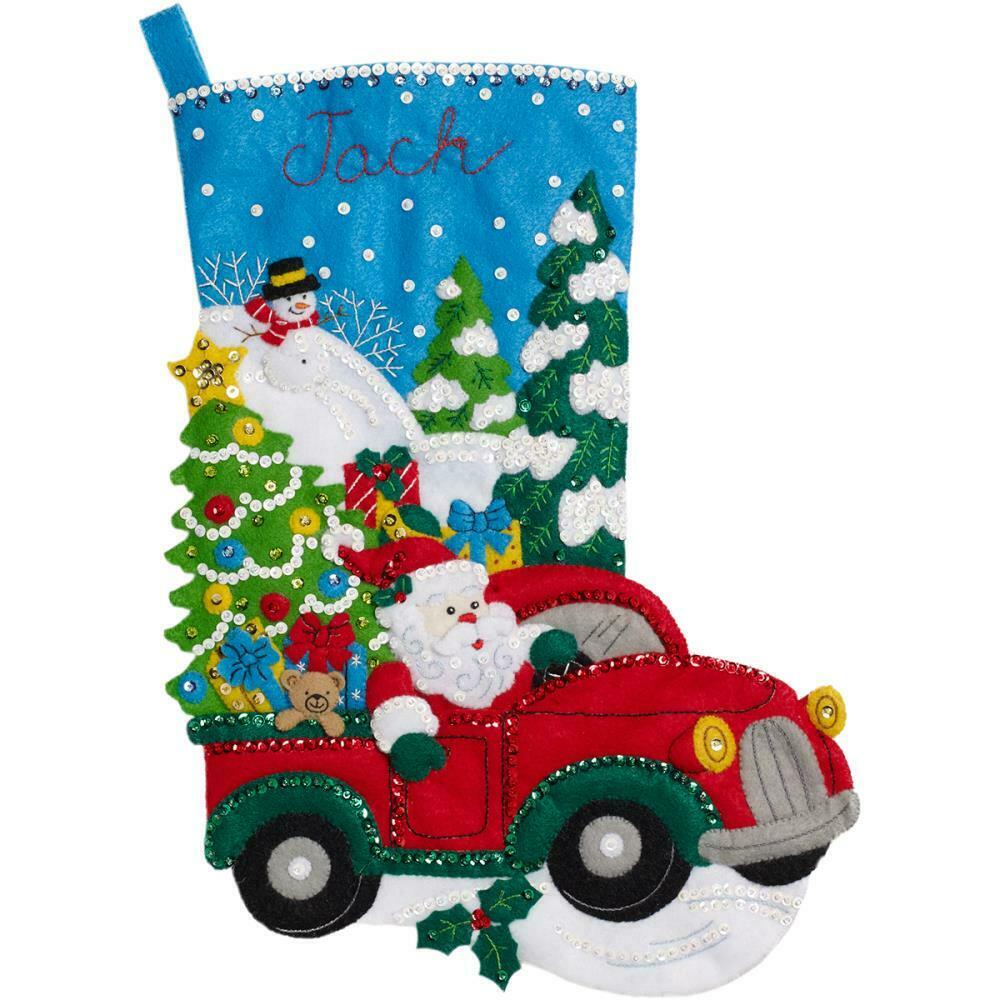 DIY Bucilla Christmas Drive Santa Truck Christmas Felt Stocking Kit