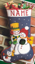 Load image into Gallery viewer, DIY Bucilla Frosty Friends Snowman Christmas Needlepoint Stocking Kit 60618