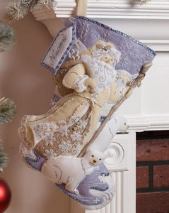DIY Bucilla Snowflake Santa Polar Bears Christmas Felt Stocking Kit 89257E