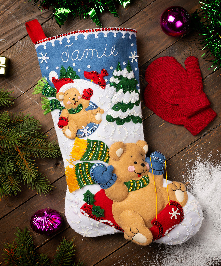 DIY Bucilla Sledding Bears Christmas Felt Stocking Kit 89555E