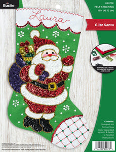 DIY Bucilla Glitz Santa Sparkle Christmas Holiday Felt Stocking Kit 89073E