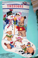 DIY Bucilla Snowman & Animals Fox Bear Bunny Snow Needlepoint Stocking Kit 60707