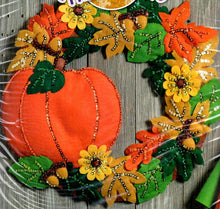 Load image into Gallery viewer, DIY Bucilla Fall Thanksgiving Halloween Decoration Wreath Felt Craft Kit 86831