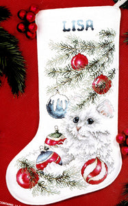 DIY Janlynn Kitten Cat Christmas Tree Counted Cross Stitch Stocking Kit 80-69