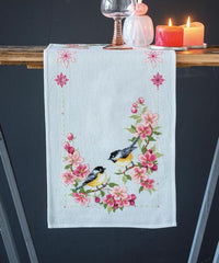 DIY Vervaco Birds and Blossoms Spring Counted Cross Stitch Table Runner Kit