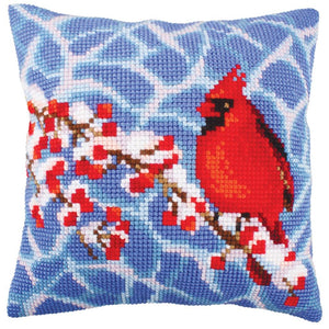 DIY Collection D'Art Winter Berry Cardinal Chunky Needlepoint 16" Pillow Top Kit