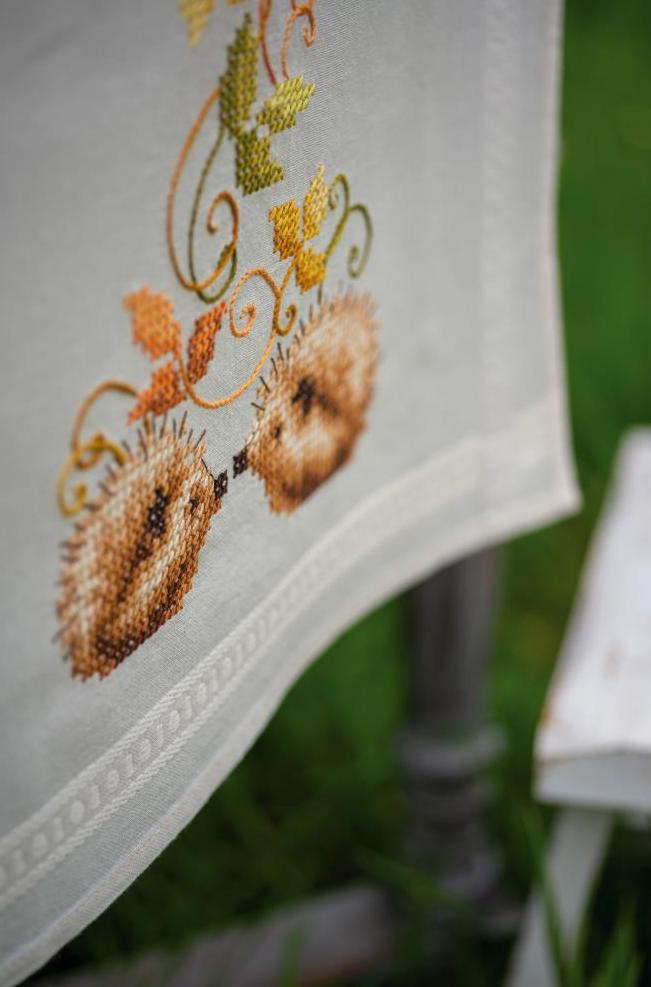 DIY Vervaco Hedgehogs and Autumn Leaves Stamped Cross Stitch Table Runner Kit