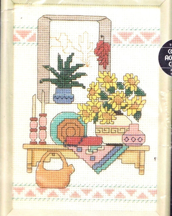 DIY Dimensions Southwest Shelf Pottery Cactus Counted Cross Stitch Kit 6599