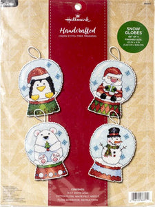 DIY Bucilla Snow Globes Santa Snowman Counted Cross Stitch Ornaments Kit 86891