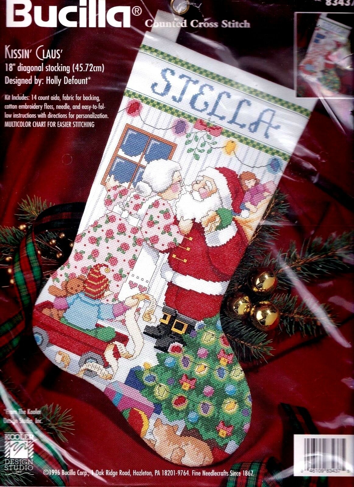 DIY Bucilla Kissin Claus Santa Christmas Counted Cross Stitch Stocking Kit 83437