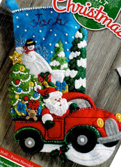 DIY Bucilla Christmas Drive Santa Truck Christmas Felt Stocking Kit