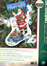 Load image into Gallery viewer, DIY Dimension Checking His List Santa Counted Cross Stitch Stocking Kit 8645