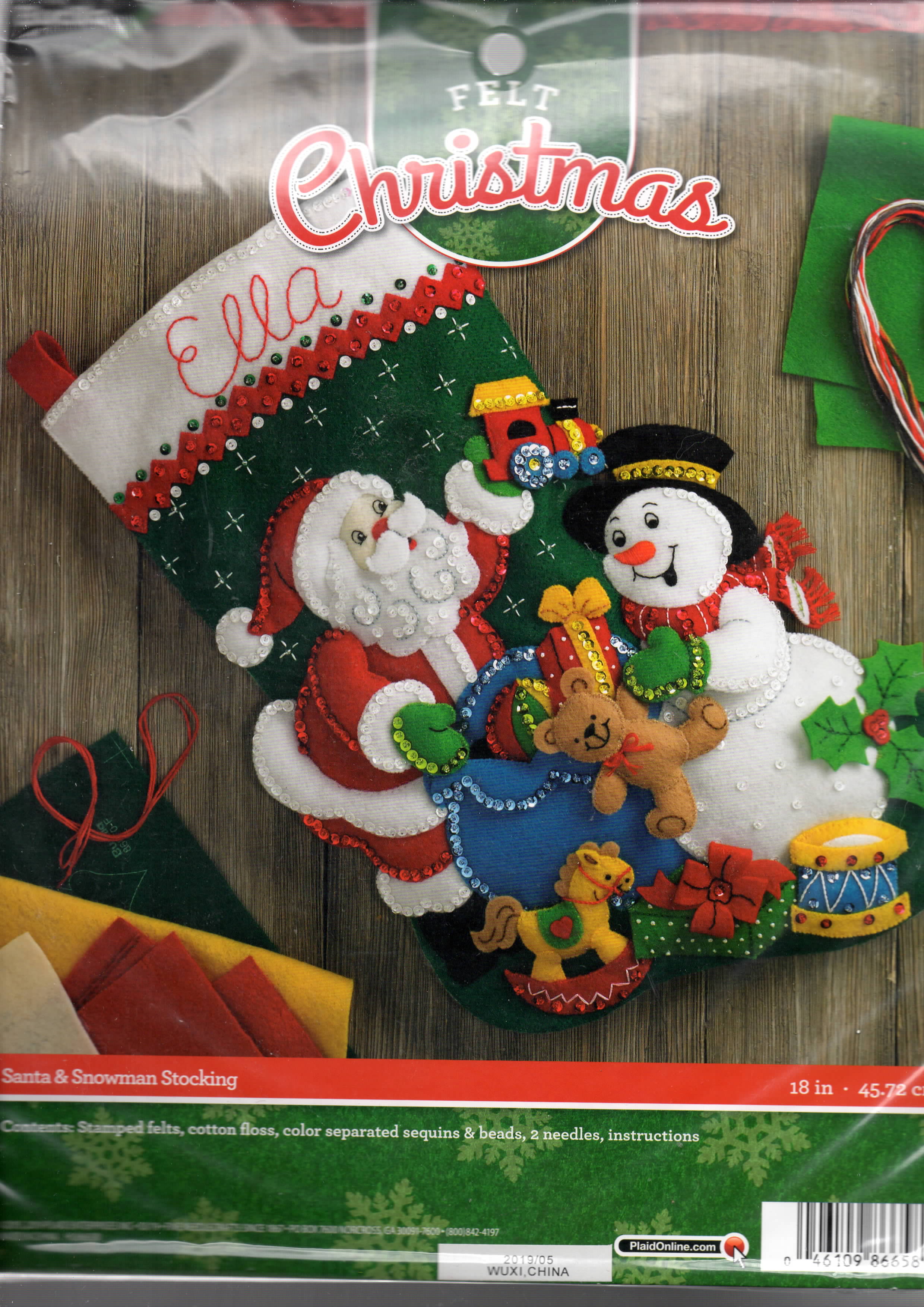 DIY Bucilla Santa & Snowman Christmas Eve Bear Train Felt Stocking Kit 86658