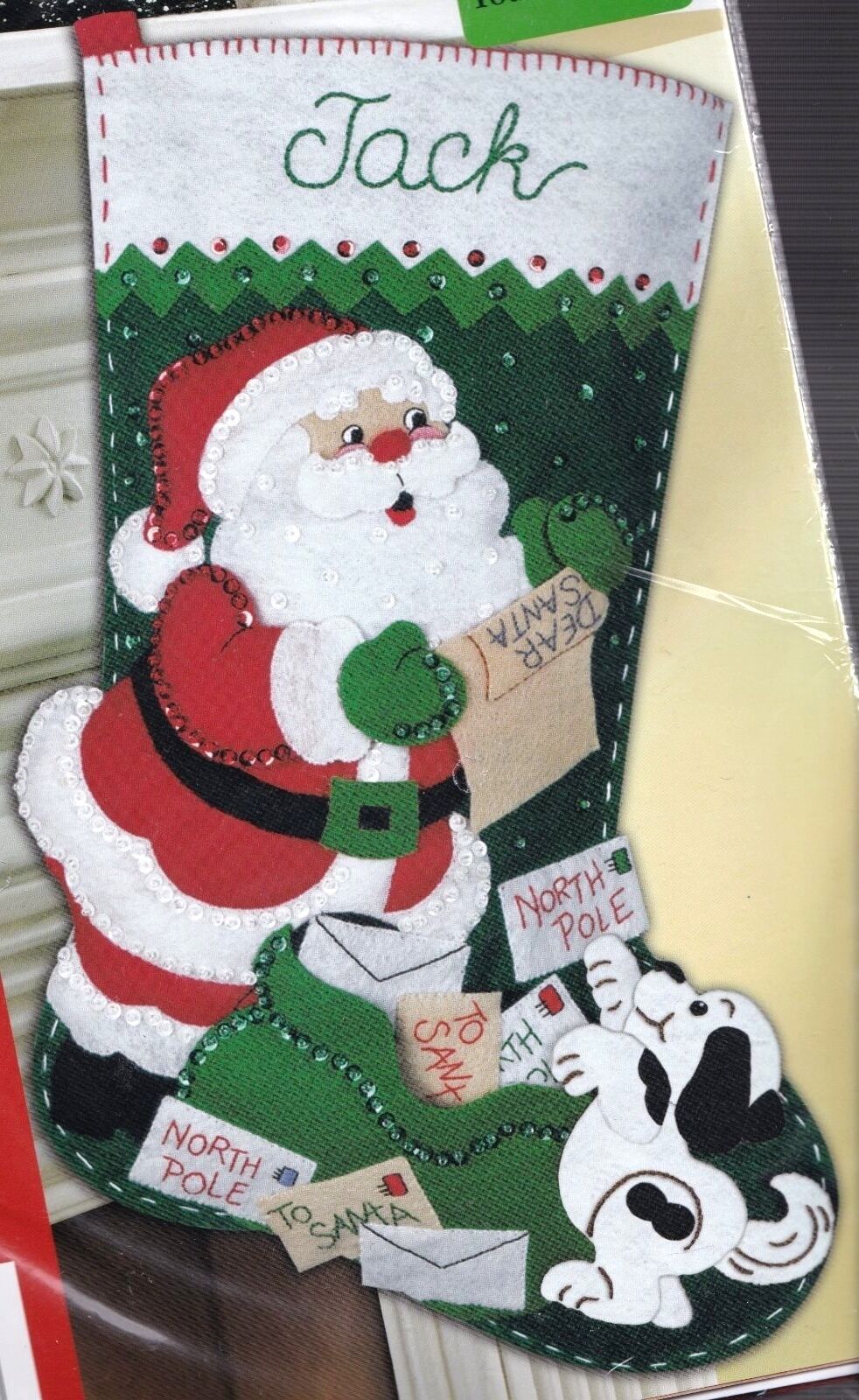 DIY Bucilla Letters to Santa #2 Black White Puppy Christmas Felt Stocking Kit