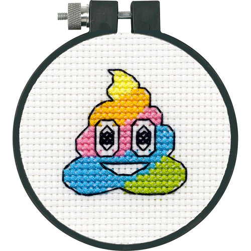 DIY Dimensions Unicorn Poop Emoji Kids Beginner Counted Cross Stitch Kit w Frame