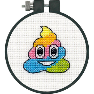 DIY Dimensions Unicorn Poop Emoji Kids Beginner Counted Cross Stitch Kit w Frame