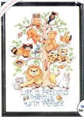 DIY Bucilla Life is Precious Animal Tree Counted Cross Stitch Kit 33325 Frame