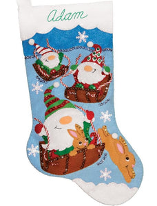 DIY Design Works Sledding Gnomes Elves Winter Christmas Felt Stocking Kit 5297