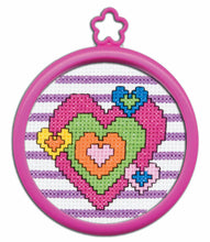 Load image into Gallery viewer, DIY Bucilla Heart Collage Kids Beginner Counted Cross Stitch Kit w/ Frame