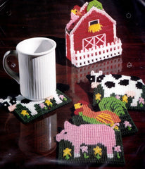 DIY Bucilla Farm Animal Coasters with Barn Holder Plastic Canvas Kit