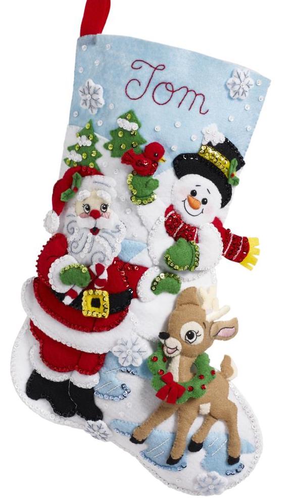 DIY Bucilla Santas Gathering Snowman Christmas Holiday Felt Stocking Kit 89308E