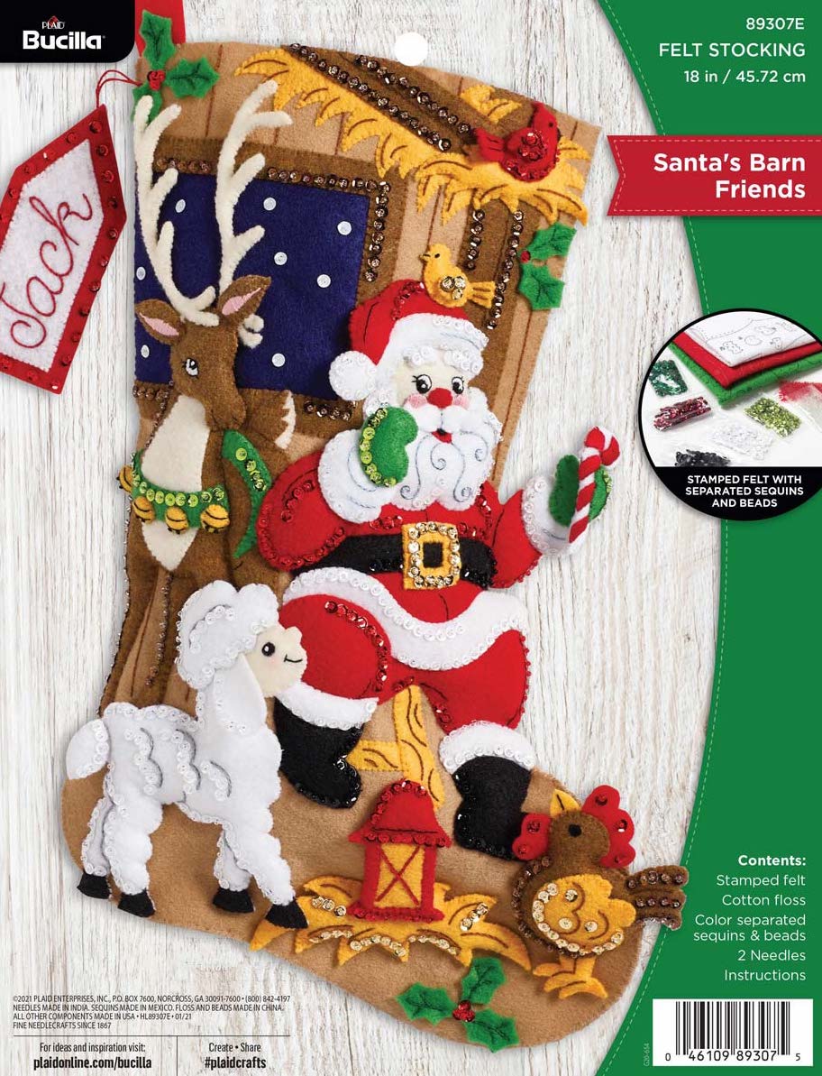 DIY Bucilla Santas Barn Friends Farm Sheep Christmas Felt Stocking Kit 89307