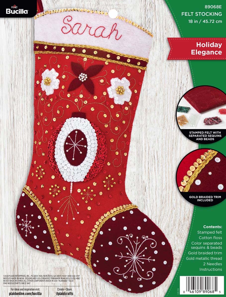 DIY Bucilla Holiday Elegance Red Gold Elegant Christmas Felt Stocking Kit 89068E