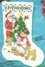 Load image into Gallery viewer, DIY Bucilla Santa &amp; Snowman Christmas Counted Cross Stitch Stocking Kit 83128
