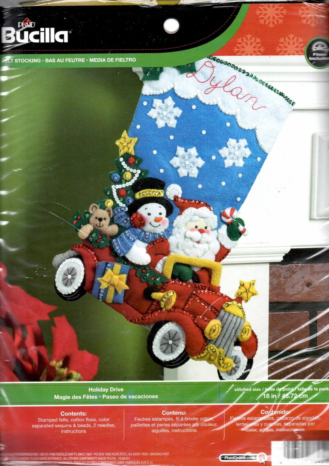 DIY Bucilla Holiday Drive Christmas Santa Snowman Car Felt Stocking Kit 86451