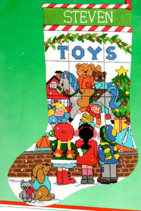 DIY Dimensions Toy Shop Store Window Christmas Eve Needlepoint Stocking Kit 9059