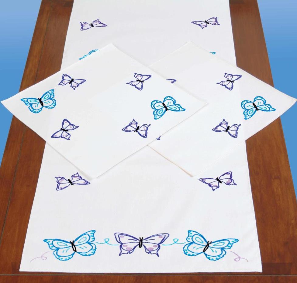 DIY Jack Dempsey Brilliant Butterflies Stamped Embroidery Scarf & Doily Set