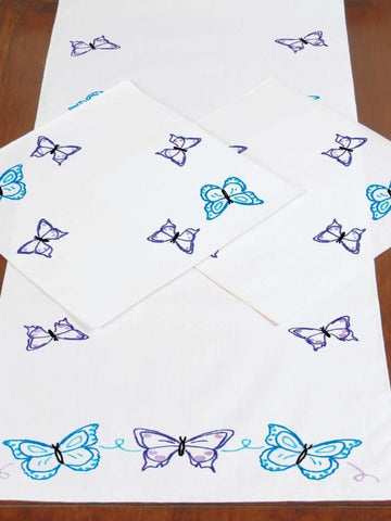 DIY Jack Dempsey Brilliant Butterflies Stamped Embroidery Scarf & Doily Set