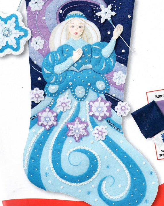 DIY Bucilla Snow Princess Blue Purple Frozen Christmas Felt Stocking Kit 86937E