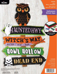 DIY Bucilla Halloween Street Sign Owl Ghost Witch Felt Wall Craft Kit 89384E