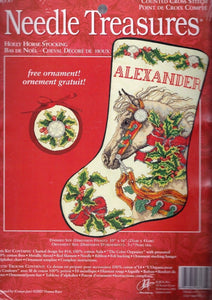 DIY Holly Horse Christmas Holiday Counted Cross Stitch Stocking Kit 08537