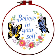 Load image into Gallery viewer, DIY Dimensions Believe in Yourself Butterfly Crewel Embroidery Kit 72409