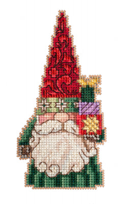 DIY Mill Hill Gnome Holding Gifts Christmas Glass Bead Cross Stitch Ornament Kit