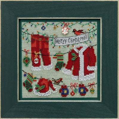 DIY Mill Hill Santas Clothesline Christmas Bead Counted Cross Stitch Picture Kit