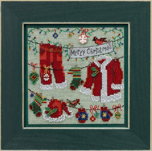DIY Mill Hill Santas Clothesline Christmas Bead Counted Cross Stitch Picture Kit