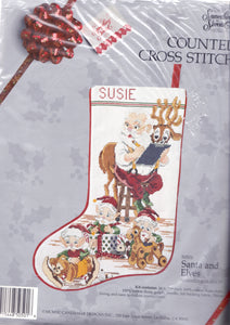 DIY Santa and Elves Workshop Christmas Counted Cross Stitch Stocking Kit 50501