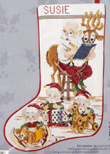 Load image into Gallery viewer, DIY Santa and Elves Workshop Christmas Counted Cross Stitch Stocking Kit 50501