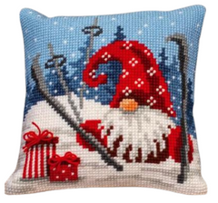 DIY Vervaco Christmas Gnome Skiing Chunky Needlepoint Cushion Pillow Top Kit 16”